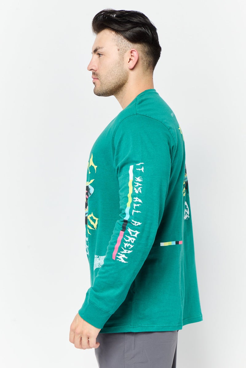 brooklyn تي شيرت رجالي بأكمام طويلة وياقة دائرية، أخضر - Image 4